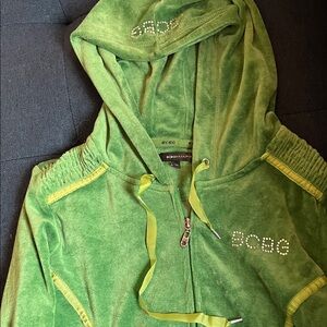 BCBG Green Velour Hoodie with Rhinestone Logo